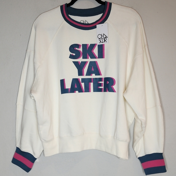 Chaser Tops - NWT Chaser White 'Ski Ya Later' Sweatshirt Soft Cozy Size Large Retro Winter